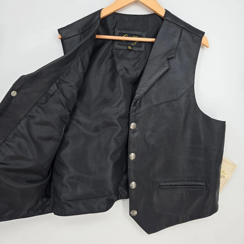 NWT Scully Lambskin Leather Vest Mens XL Buffalo Nickel Snap Biker Western Black